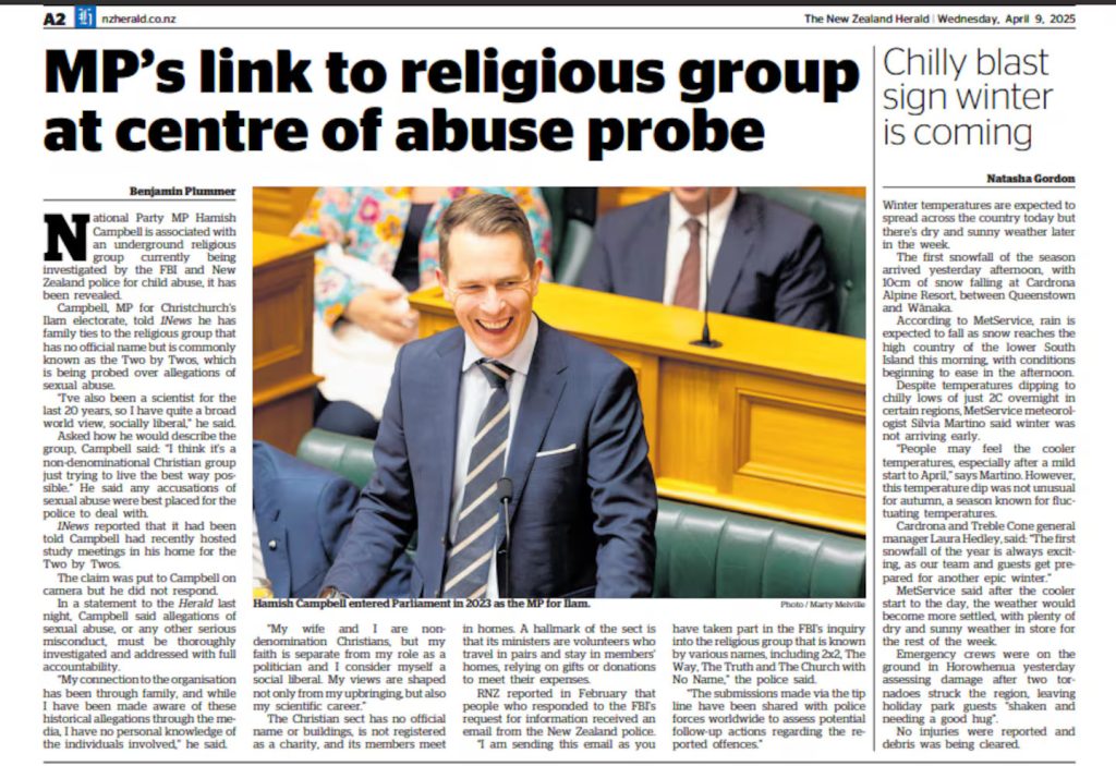 The Herald reported on National MP Hamish Campbell's link to the group last week. Photo / NZH